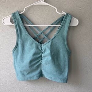 Zella Teal Strappy-Back Crop Tank Built in Bra Sz S Gym Athleisure Yoga Fitness